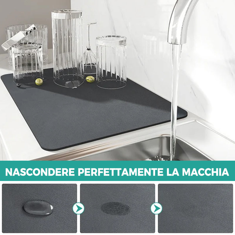 Tappetino Drenante Da Cucina Super Assorbente 40x60 Cm Grigio – Antiscivolo, Asciugatura Rapida, Per Scolapiatti E Macchina Caffè