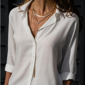 Camicia in chiffon con bottoni scollo a V