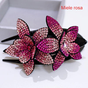 FERMAGLIO PER CAPELLI DOPPIO FIORE CON STRASS