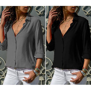 Camicia in chiffon con bottoni scollo a V