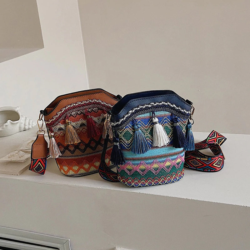 Borsa a tracolla in tessuto etnico alla moda da donna