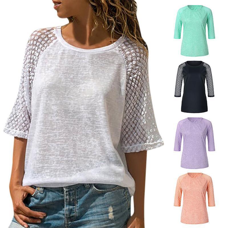 T-shirt con scollo rotondo in pizzo