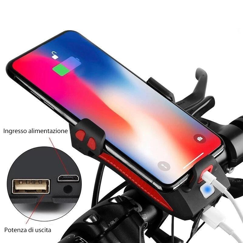 Supporto per cellulare con luci per biciclette