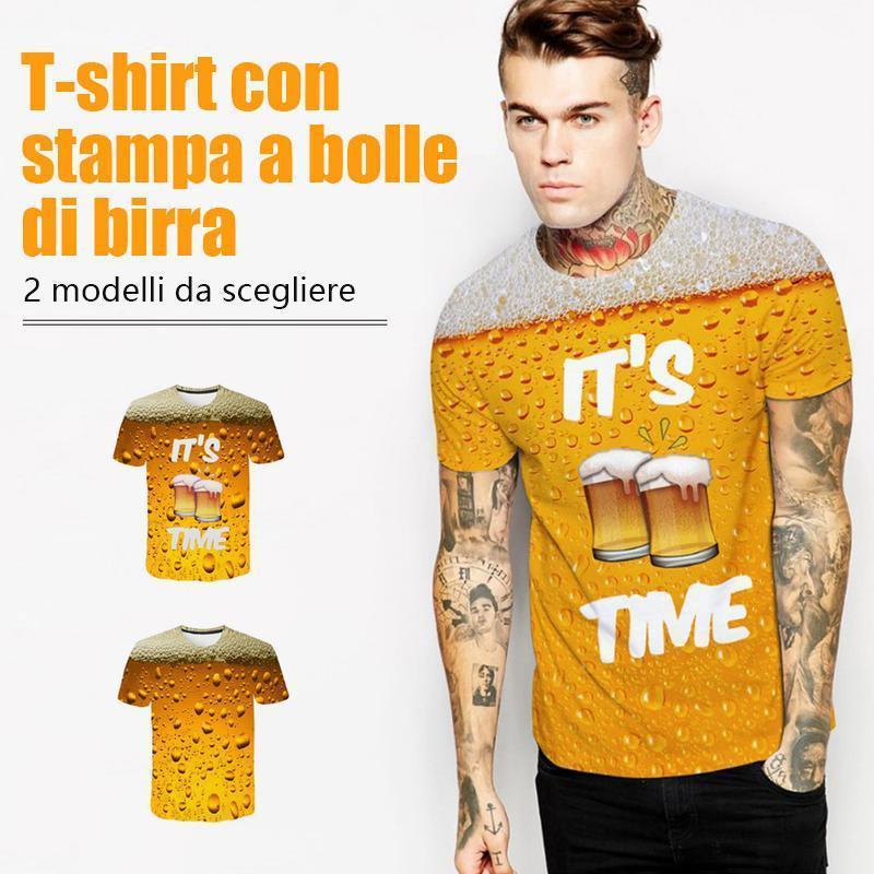 T-shirt manica corta con stampa 3D di bolle di birra