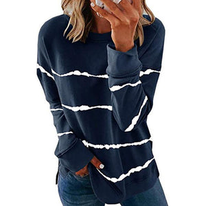 Camicia a maniche lunghe maglione a righe da donna