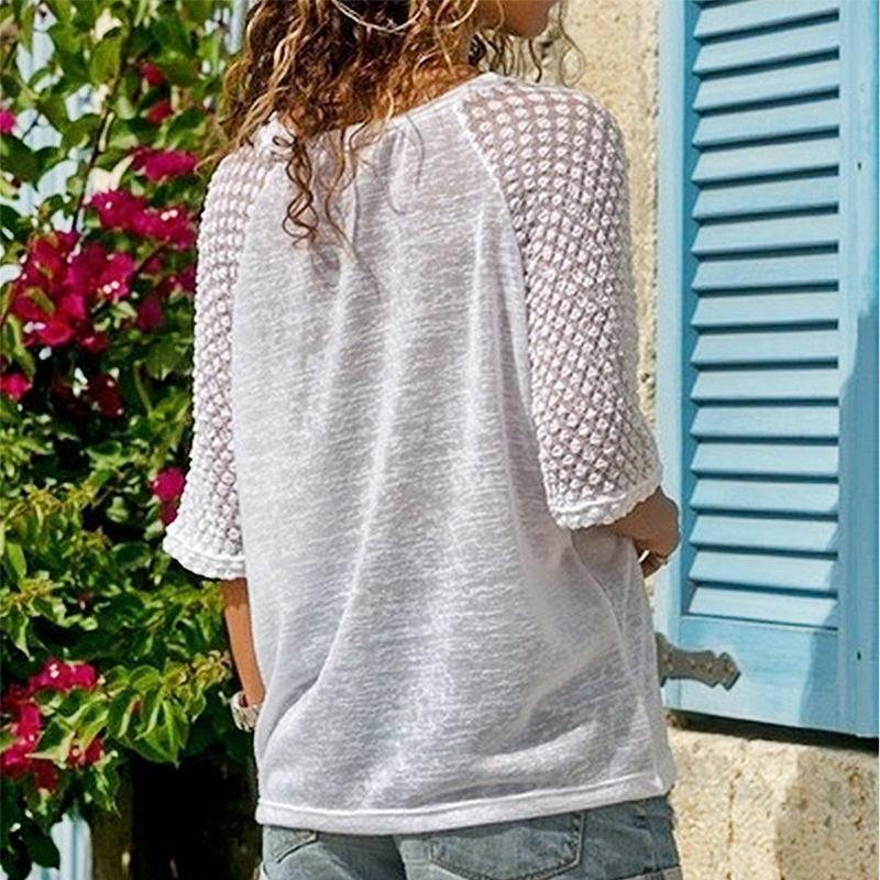 T-shirt con scollo rotondo in pizzo