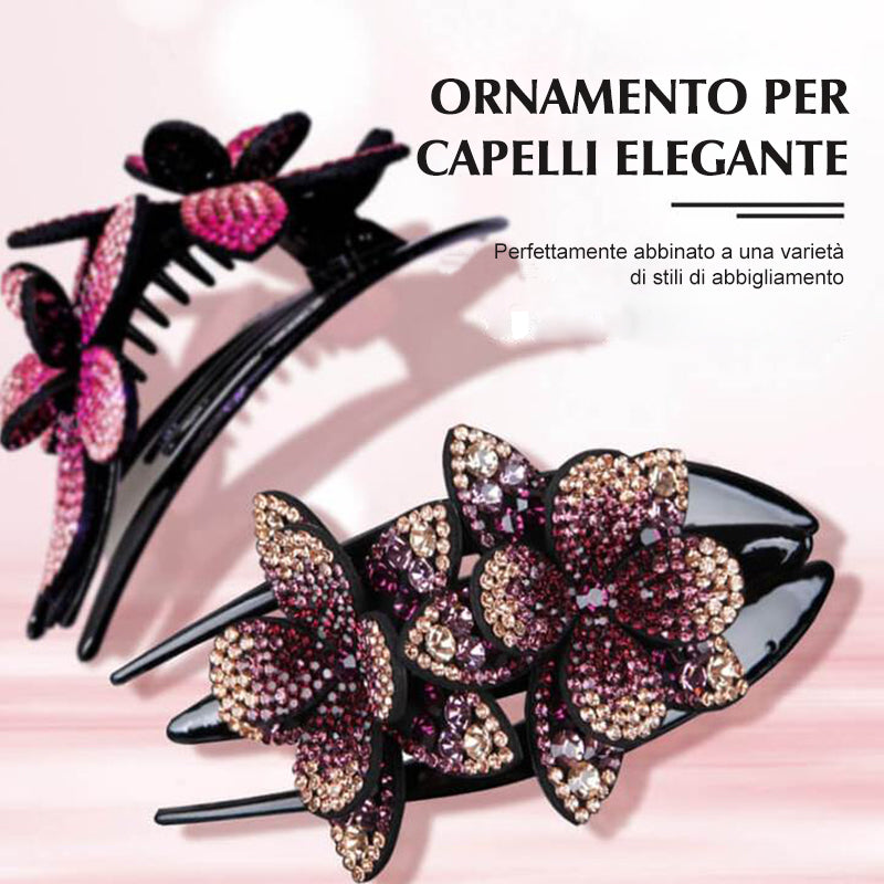 FERMAGLIO PER CAPELLI DOPPIO FIORE CON STRASS