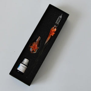 Set penna calligrafica in vetro con inchiostro e portapenne