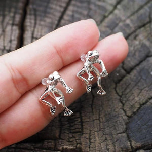 Orecchini vintage in argento con rana