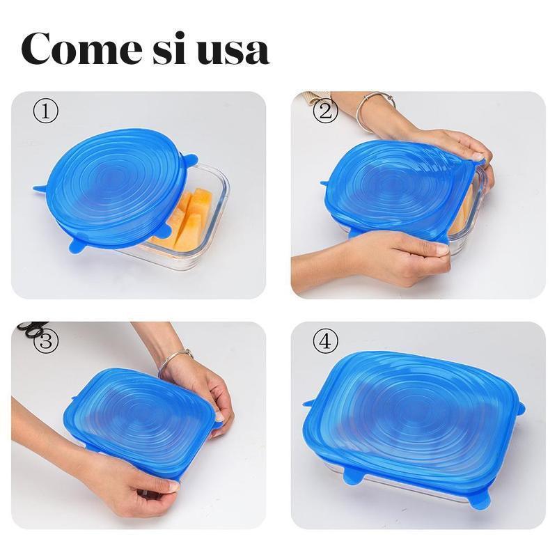 Coperchi elasticizzati in silicone, 6 Pezzi (blu)