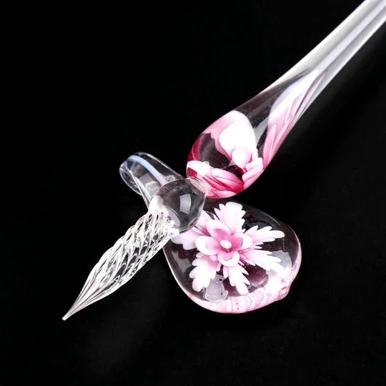 Set penna calligrafica in vetro con inchiostro e portapenne