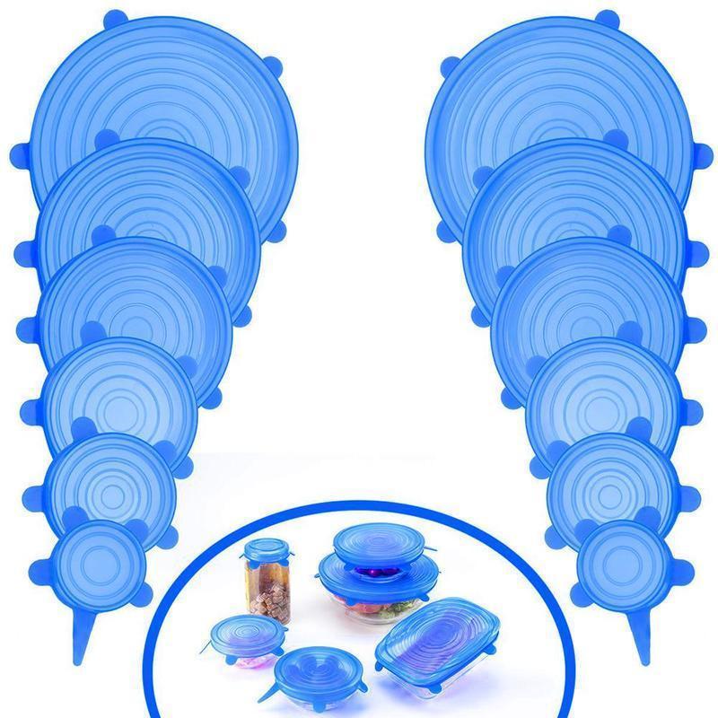Coperchi elasticizzati in silicone, 6 Pezzi (blu)