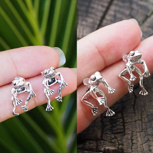 Orecchini vintage in argento con rana