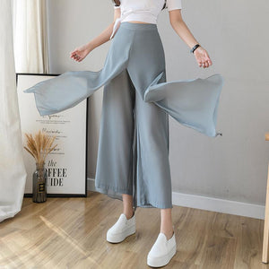 Pantaloni in chiffon di seta ghiaccio con gambe larghe