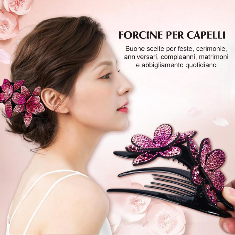 FERMAGLIO PER CAPELLI DOPPIO FIORE CON STRASS