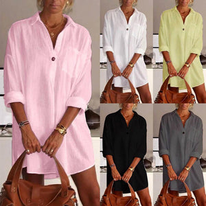 Camicia casual da donna con scollo a V tinta unita