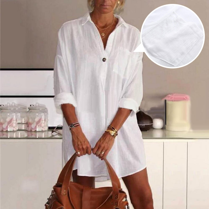 Camicia casual da donna con scollo a V tinta unita