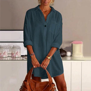 Camicia casual da donna con scollo a V tinta unita