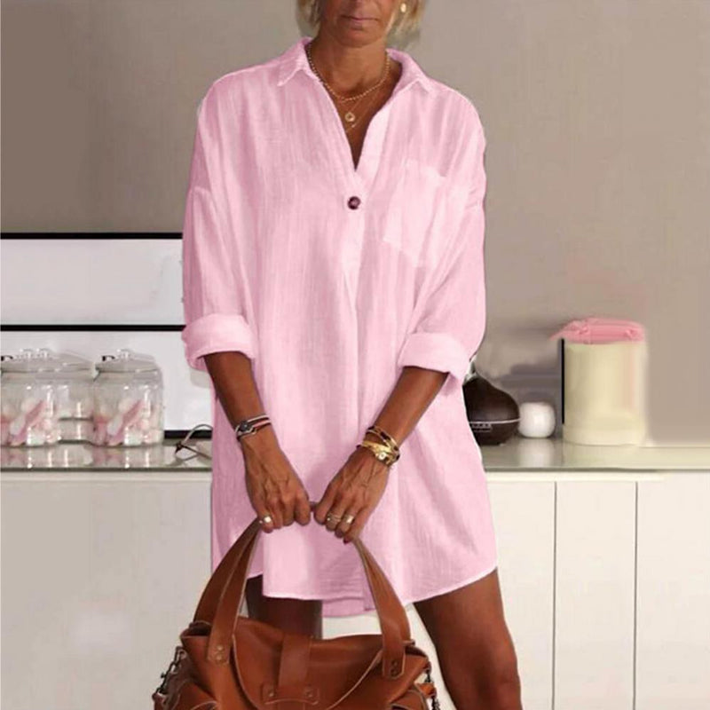 Camicia casual da donna con scollo a V tinta unita