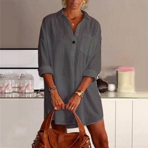 Camicia casual da donna con scollo a V tinta unita