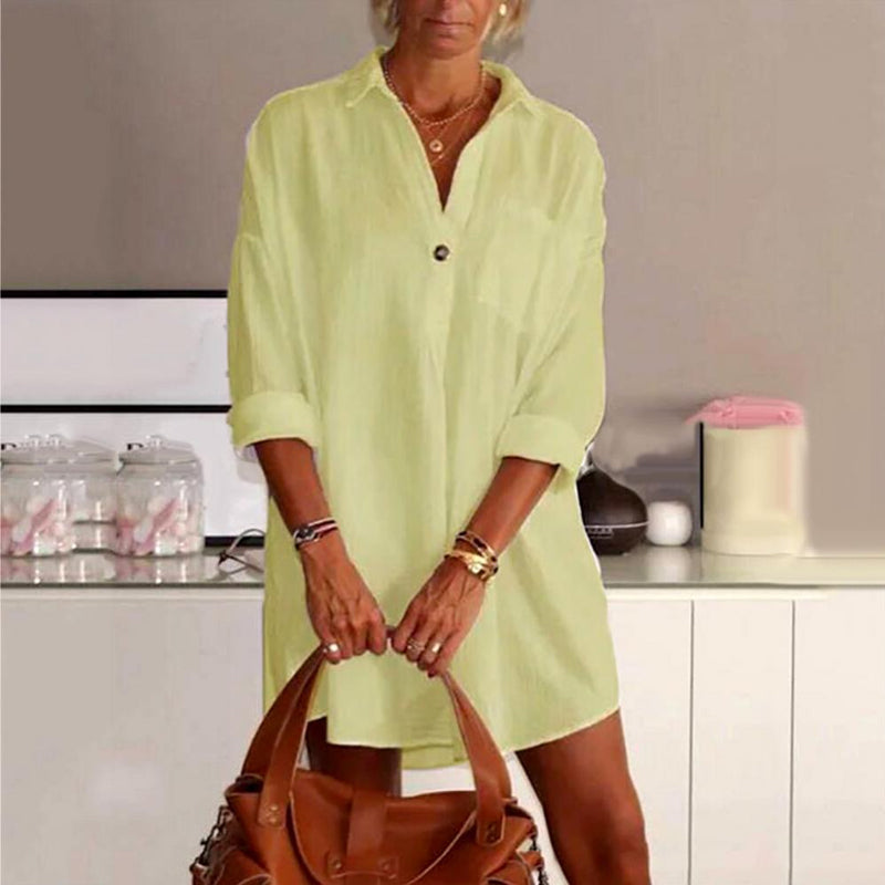 Camicia casual da donna con scollo a V tinta unita
