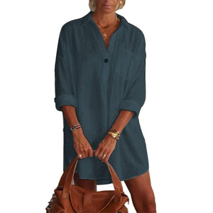 Camicia casual da donna con scollo a V tinta unita