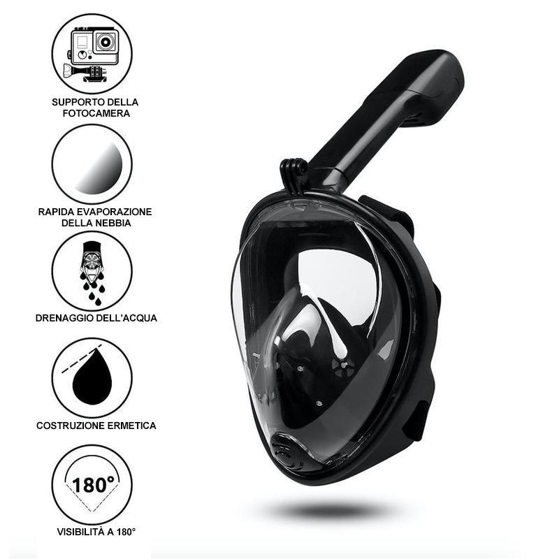 Maschera da snorkeling con vista sul mare a 180 °