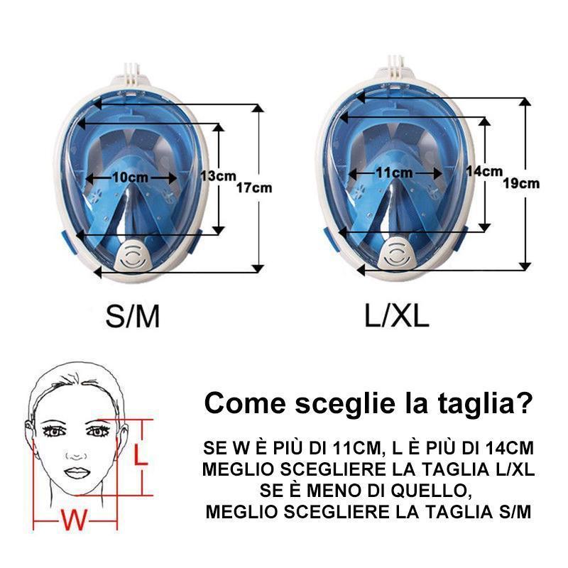 Maschera da snorkeling con vista sul mare a 180 °